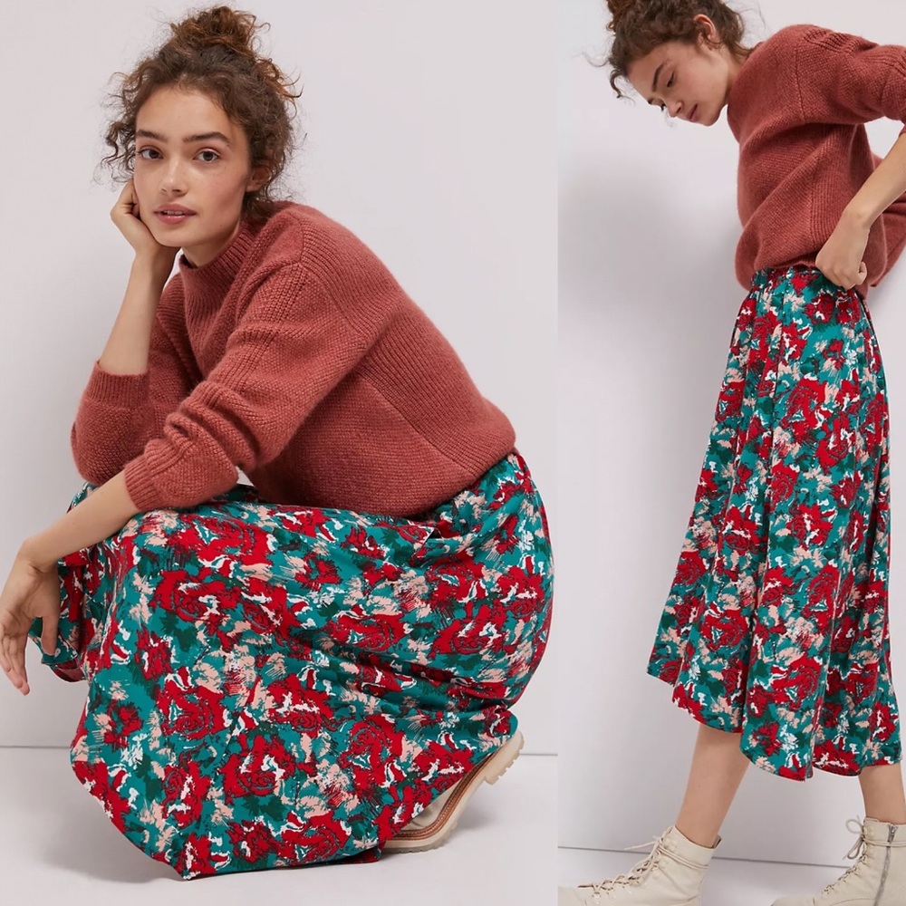 Anthropologie Miley Ruffled Midi Skirt